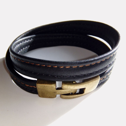 Bracelet en cuir Homme | BRUCE CUIR NOIR