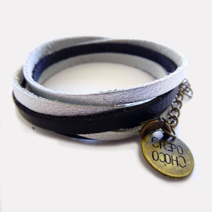 Bracelet en cuir Femme | BASIL CUIR NOIR ARGENT