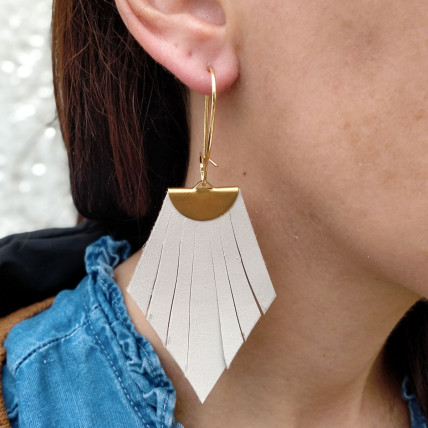 Boucles d'oreille en cuir Femme | BETTY CUIR BLANC