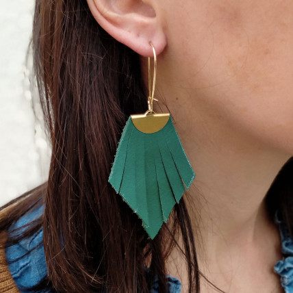 Boucles d'oreille en cuir Femme | BETTY CUIR VERT