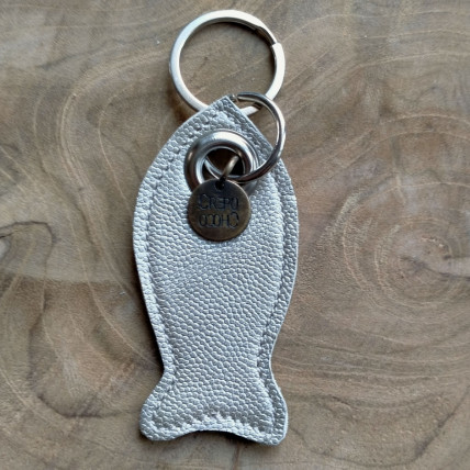 Porte Clefs en cuir | POISSON METALISE ARGENT