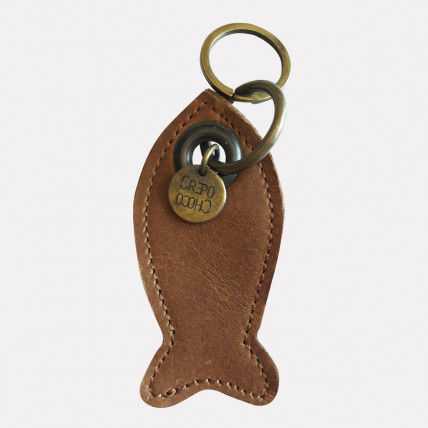 Porte Clefs en cuir | POISSON MARRON CIRE