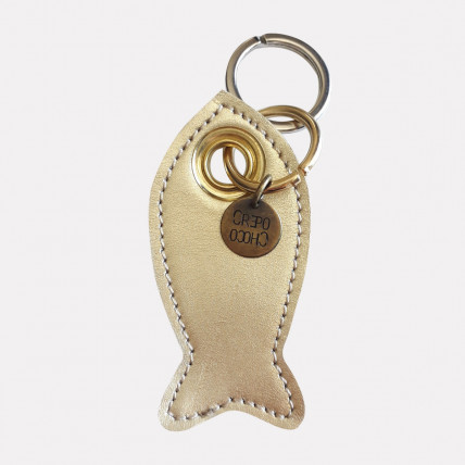 Porte Clefs en cuir | POISSON METALISE OR