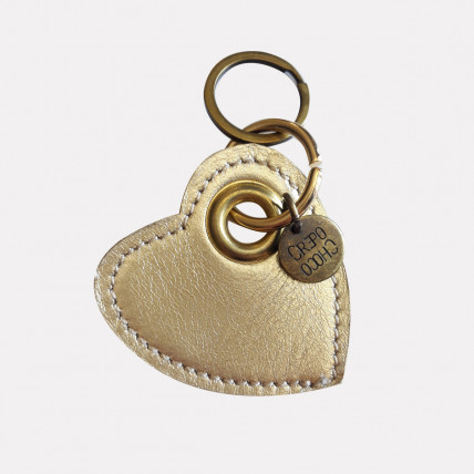 Porte Clefs en cuir | COEUR METALISE OR